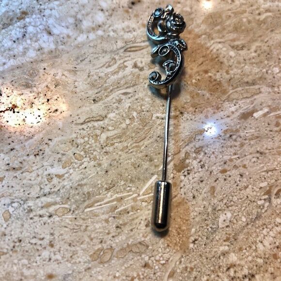 𝅺MARCASITE floral silver tone stick pin - Picture 1 of 1